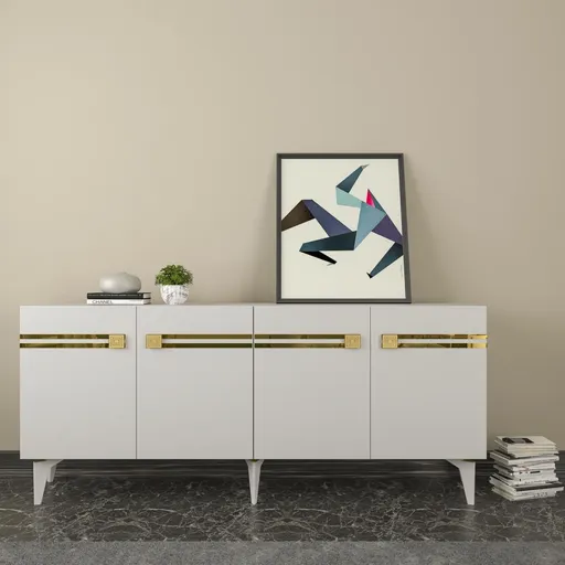 Consola, Hanah Home, Hayat KB150, 150x80x35 cm, Alb/Auriu