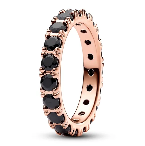Pandora Inel placat cu aur cu cristale negre Rose Timeless 180050C02 56 mm