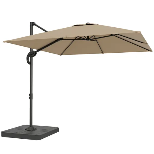Outsunny Parasol cu braț lateral pătrat parasol de grădină exterior bază și plăci de umplere stâlp aluminiu protecție UV50+2,4x2,4m kaki | Aosom Roman