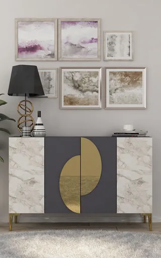 Consola, Hanah Home, Afra KM120, 120x75x29.6 cm, Antracit / Marmură Efes / Aur