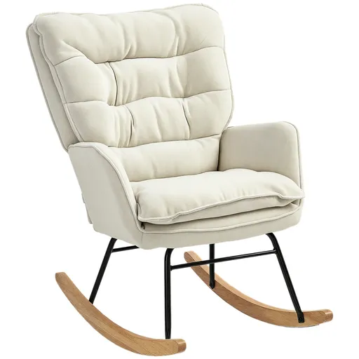 HOMCOM Fotoliu de leagăn, șezut larg, spătar înalt, cadru din lemn, pentru greutăți de până la 120 kg, Bej | Aosom Romania