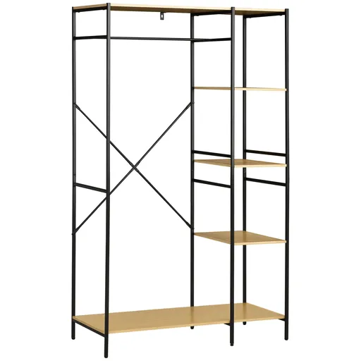 HOMCOM Penderie suport pentru haine de stil industrial din metal cu grindă și 4 rafturi, dim. 100L x 46L x 170,5H cm | Aosom Romania