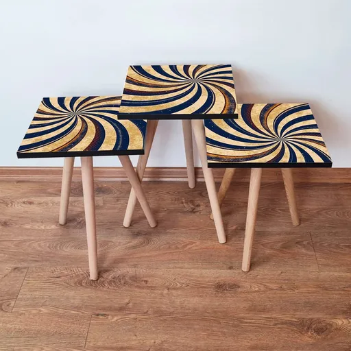 Set masute 3 piese, Hanah Home, 3Shp19, Bleumarin / Crem / Portocaliu