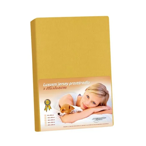 Cearșaf din jersey cu elastan, culoare muștar, galben, 200 x 220 cm