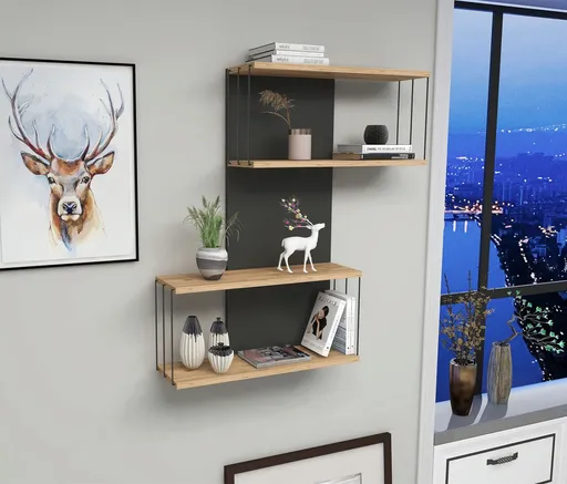 Raft de perete, Hanah Home, Destan, 65x96x19 cm, Antracit / Stejar