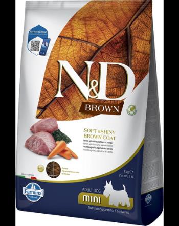 FARMINA N&amp;D Brown Dog Adult Mini Lamb, Spirulina, Carrot 5 kg Mancare pentru caini tallie mica, cu blana inchisa la culoare