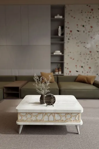 Masuta de cafea, Hanah Home, Ottowa Ada, 90x38x60 cm, PAL, Alb antic