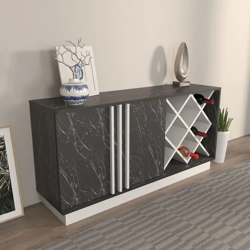 Bufet, Hanah Home, Luna, 148x70x40 cm, Alb/Negru