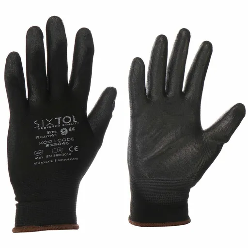 Sixtol Mănuși de lucru din poliester GLOVE PE-PU 9negru, mărime 9"
