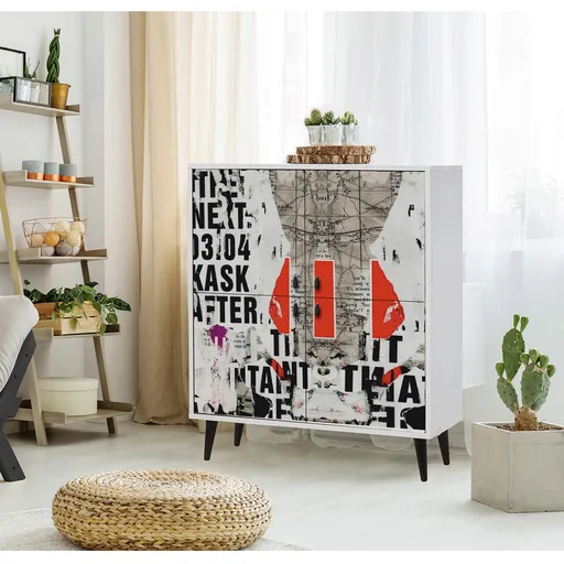 Dulap multifunctional, Hanah Home, Multilüx Article, 95x111x36 cm, Alb / Negru / Roșu / Gri