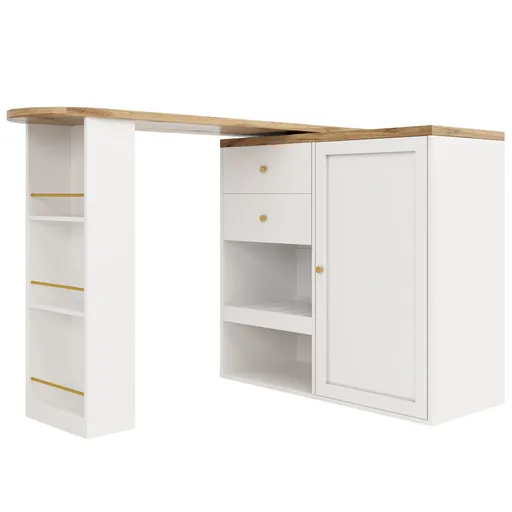 Masă de bar rotativă 360° cu 2 sertare și dulap cu ușă glisantă, Alb | Aosom Romania