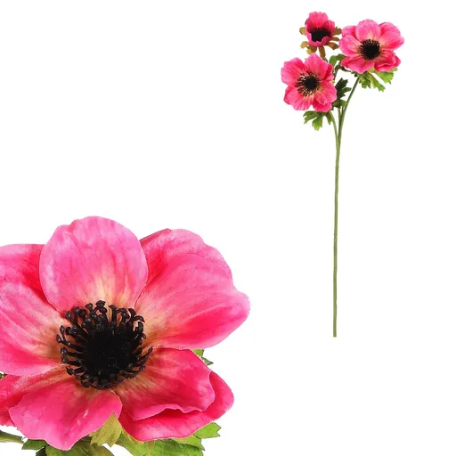 Floare artificială Sasanka, 3 flori, roz închis,15 x 15 x 55 cm, roz închis