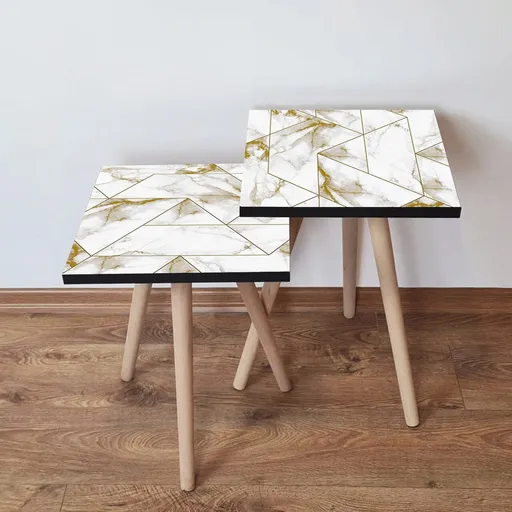 Set masute 2 piese, Hanah Home, 2Shp228, Alb/Auriu