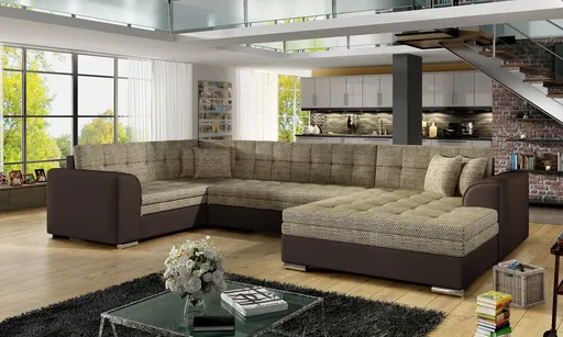 Coltar extensibil dreapta 5 locuri ELTAP, Damario, 338x189x78 cm, lemn/poliester, bej inchis/maro inchis