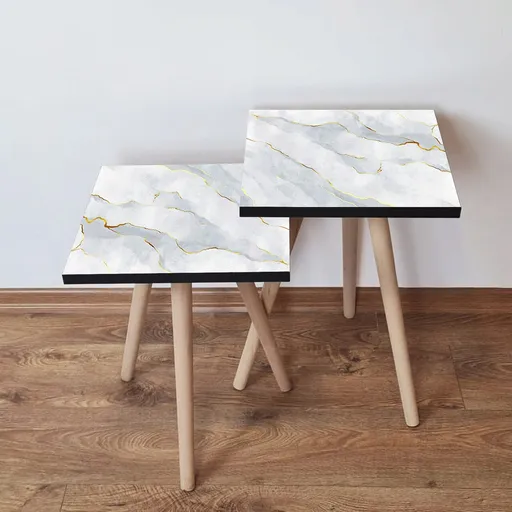 Set masute 2 piese, Hanah Home, 2Shp161, Alb / Auriu / Gri