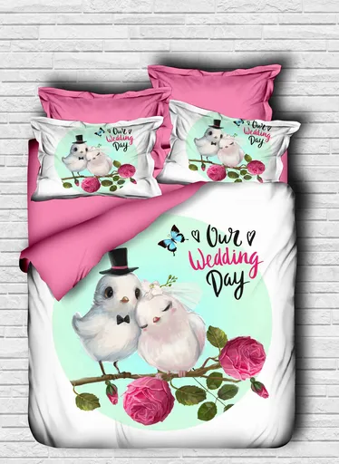 Lenjerie de pat dubla King (IT), 3 piese, L'essentiel Maison, 132, Pink / White / Mint / Green