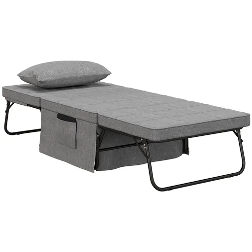 HOMCOM Pat Pliabil Multifuncțional 4 în 1, Șezlong cu Economie de Spațiu, cu Spătar Rabatabil pe 5 Niveluri, 188x75x38 cm, Gri | Aosom Romania