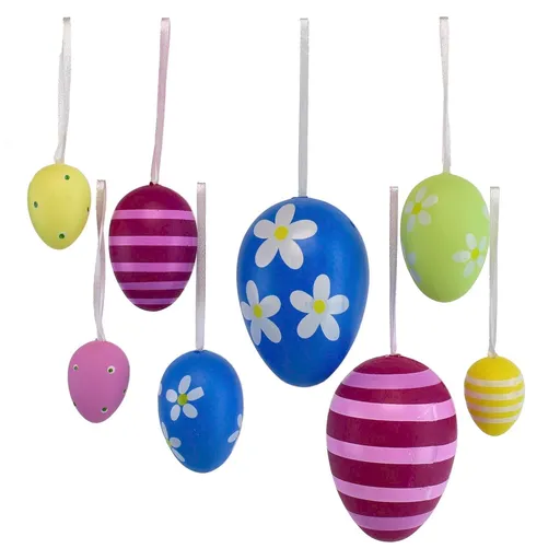 Ouă pictate manual cu fundiță, 8 bucăți, mix dedimensiuni