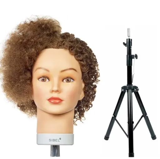 Cap Manechin Sibel WHITNEY Afro - Par Natural Uman 100%, Trepied Cadou si Suport Prindere de Masa