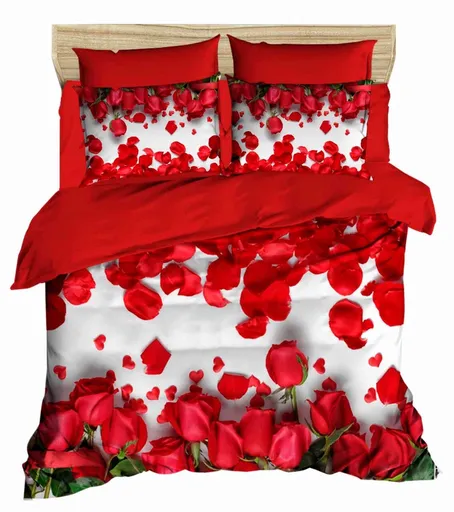 Lenjerie de pat dubla Super King (EU) (IT), 3 piese, L'essentiel Maison, 168, Alb / Roșu / Verde