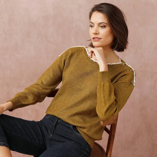 Pulover cu guler tip barcă, din amestec de lână