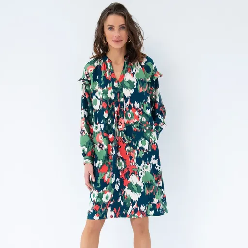 Rochie dreaptă cu imprimeu etno din poliester reciclat (1)