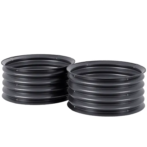 Outsunny Set de 2 containere de plantare galvanizate, Ø60 x 30H cm, ghivece cu fund deschis pentru diferite plante, Gri închis | Aosom Romania