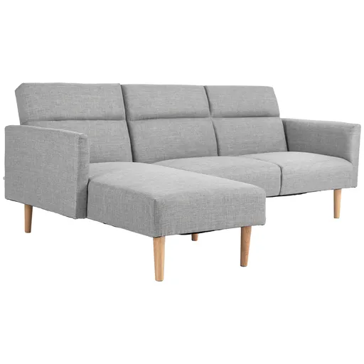 HOMCOM Canapea Extensibila cu 3 Locuri, Canapea pe Colt din Tesatura Gri cu Spatar Reglabil, Stil Scandinav, 207x146x80cm | Aosom Romania