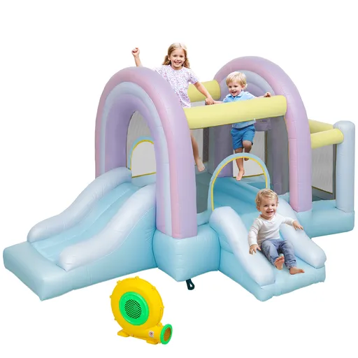 AIYAPLAY Hüpfburg, Piscină cu Bile, 2 Tobogane, Țesătură Oxford, Rezistent la UV, Blower, Colorat | Aosom Romania