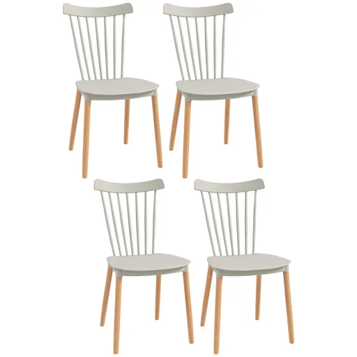 HOMCOM Set de 4 scaune stil scandinav, spătar înalt, șezut din polipropilenă, picioare din fag 48 x 52,5 x 83 cm gri | Aosom Romania