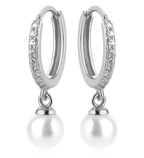 Troli Cercei rotunzi fermecători cu cristale și perlă 2in1 VREPE003SI