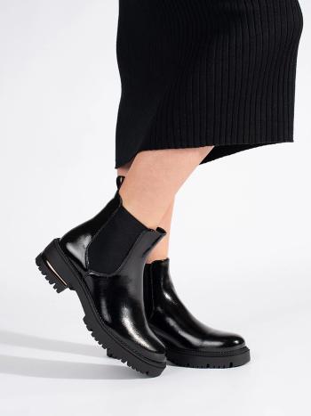 Cizme de gleznă pentru femei la modă, cu toc plat negru