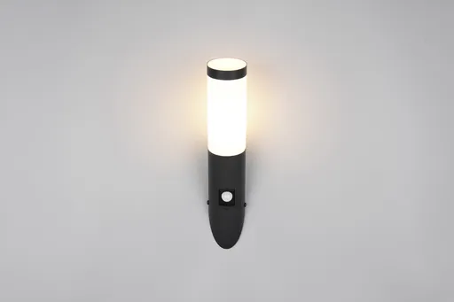 Aplica de perete pentru exterior cu senzor Trioto, TRIO, 7.5x17x39 cm, 25W, 1x E27, inox, negru mat/alb