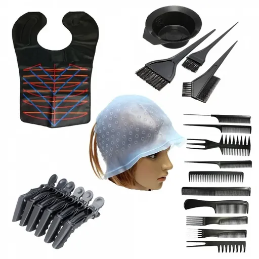 Set Complet pentru Vopsit Parul cu Casca Suvite si Croseta Metalica,Pelerina, Clipsuri, Bol si Pensule