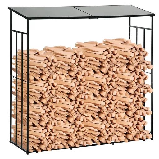 Outsunny Suport pentru Lemne de Foc cu Acoperiș din Policarbonat, Depozit Lemne pentru Sobă și Șemineu, 185x67x185 cm, Negru | Aosom Romania