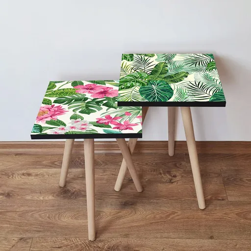 Set masute 2 piese, Hanah Home, 2Shp494, Roz/Verde/Alb