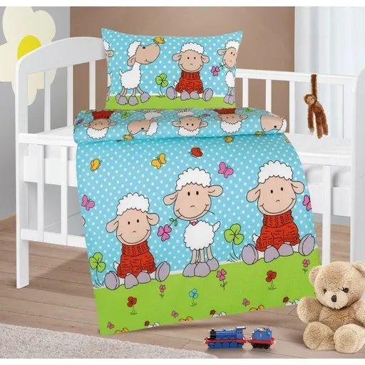 Bellatex Lenjerie de pat pentru copii din crepAgáta Ovečka albastră, 90 x 135 cm, 45 x 60 cm