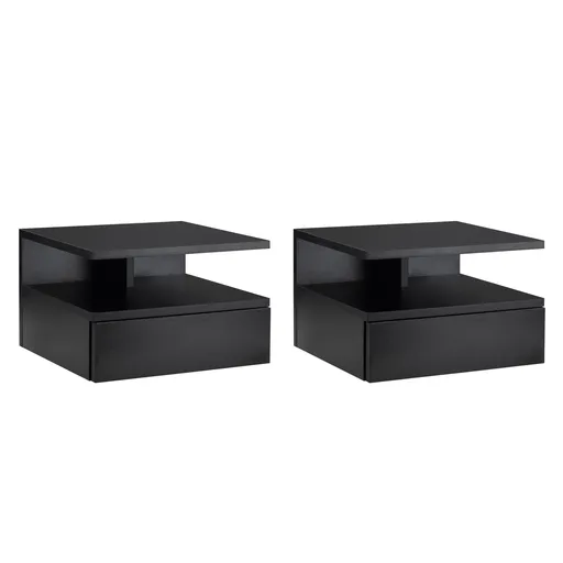 Set de 2 Noptiere Moderne Suspendate pentru Dormitor cu Sertar si Polita Superioara din Lemn 35x32x22.5cm Negru HOMCOM | Aosom Romania