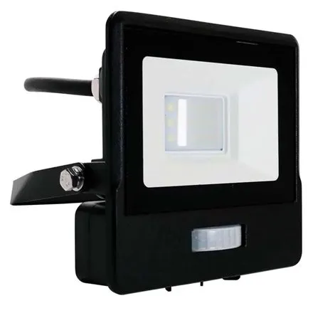 Reflector LED SMD 10W 6400K IP65 cu senzor miscare - negru V-TAC SKU-20282