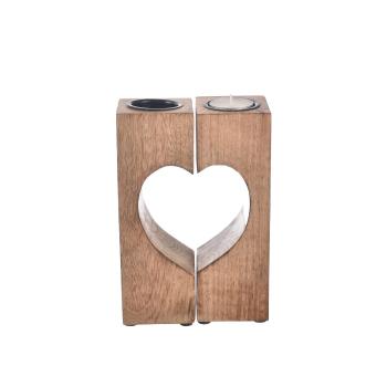 Suport pentru lumânări din lemn de mangoși metal InDecor Heart , 13,5 x 7 x 20 cm