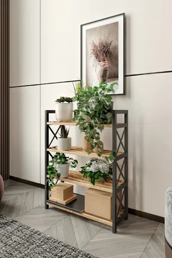 Raft universal, Hanah Home, Plastic Bathroom 4, 46x64x18 cm, 100% PLASTIC LEMN, Negru