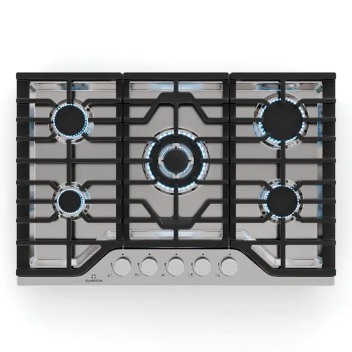 Klarstein Turbocast plită pe gaz, Oțel inoxidabil 304, 5 arzătoare, Suport profesional din fontă, Arzător wok