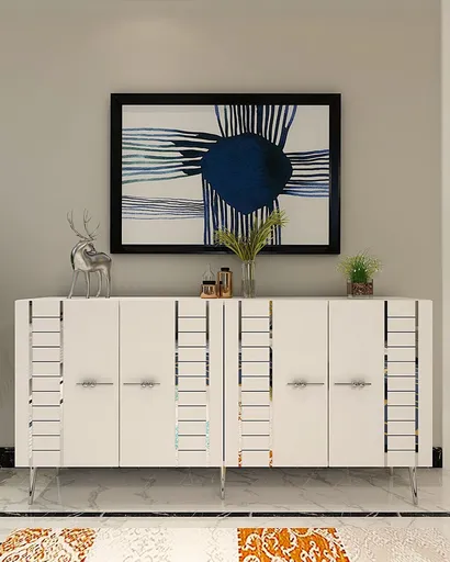 Consola, Hanah Home, Imre, 150x75x35 cm, Alb / Argintiu