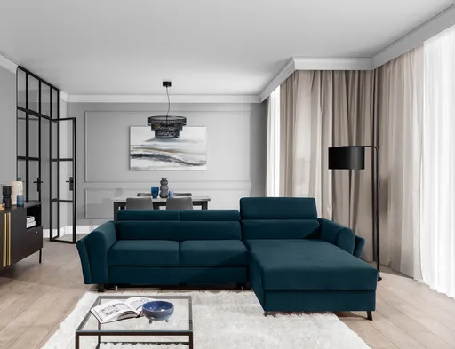 Coltar extensibil dreapta 4 locuri ELTAP, Mari-31, Mariall, 288x200x92 cm, lemn/poliester, albastru inchis