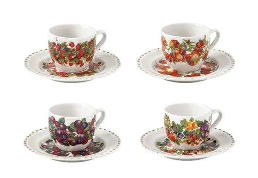 Set 4 cesti cu farfurie pentru cafea, Le Primizie v2, Brandani, D12.5x6.5 cm, 90 ml, portelan