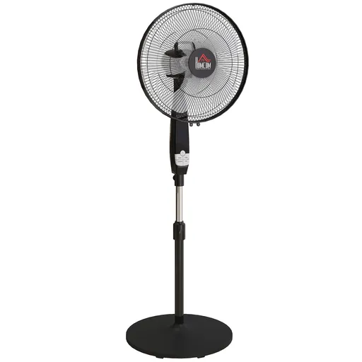 HOMCOM Ventilator pe picior cu înălțime reglabilă oscilant 85° 3 trepte de viteză 50 W cu ecran LED telecomandă temporizator Ø 42 cm negru | Aosom Rom