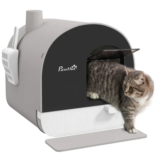 PawHut Litieră Închisă pentru Pisici cu Filtre, Cupă și Tavă Detașabilă, Cadru PP, 43x44x47 cm, Gri | Aosom Romania