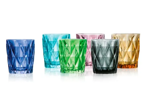 Set 6 pahare, Diamante, Brandani, 270 ml, sticla, multicolor