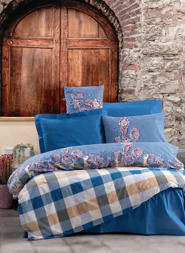 Lenjerie de pat pentru o persoana (EU) (IT), L'essentiel Maison, Galano, Albastru închis / Albastru / Bej / Alb