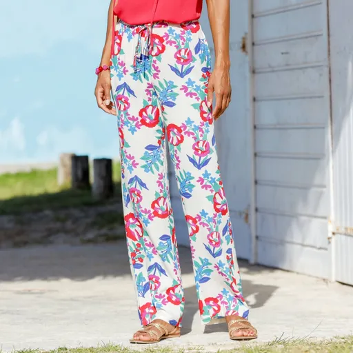 Pantaloni largi cu talie elastică și imprimeu, din viscoză